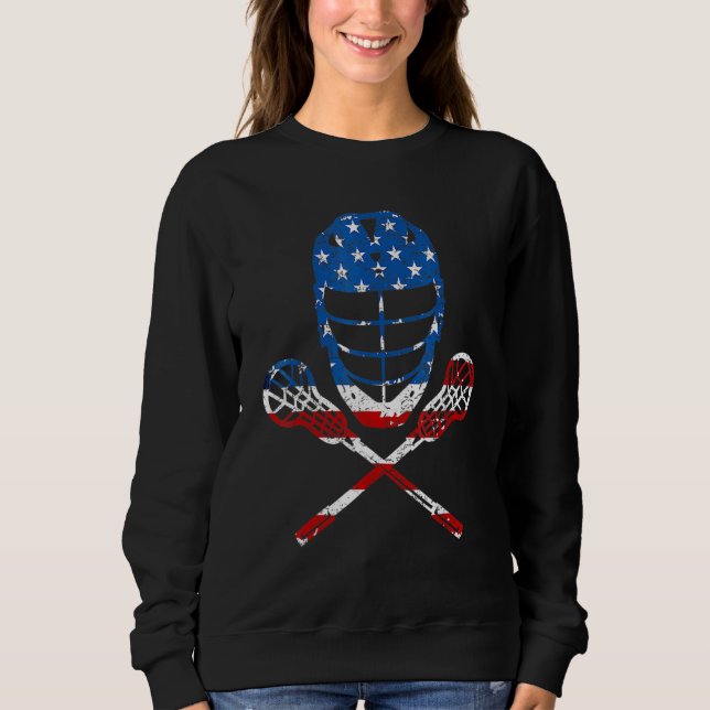Sweatshirt Casque Lax Drapeau Américain Lacrosse Bâtons 4 Jui (Devant)