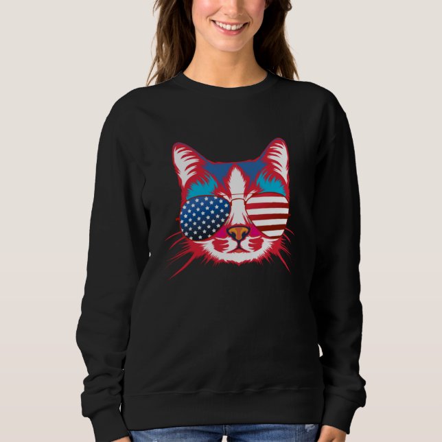 Sweatshirt Cat  America Patriotic 4th July Independence Sungl (Devant)
