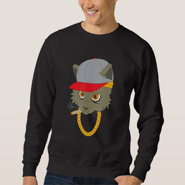 Sweatshirt cat  animal  cool  gangster  chill  hat  cap  chai (Devant)