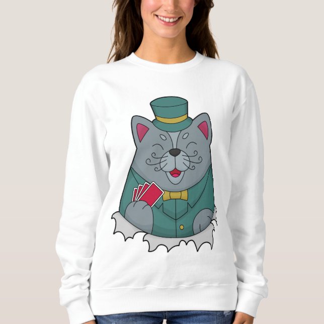 Sweatshirt Cat at Poker avec cartes de Poker (Devant)