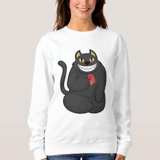 Sweatshirt Cat at Poker avec cartes de Poker (Devant)