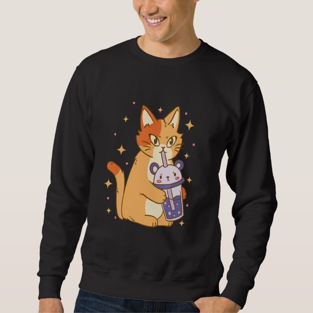 Sweatshirt Cat Bubble Tea Cool Retro Amusant Bizarre bizarre  (Devant)