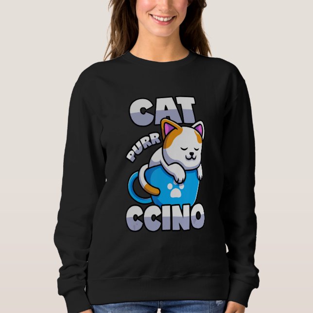 Sweatshirt Cat Cappuccino Pun Kitten En Coupe De Café (Devant)