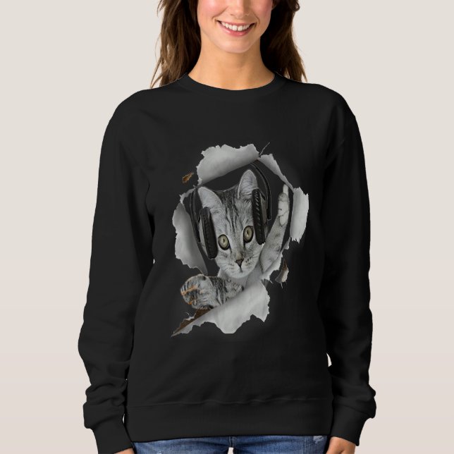 Sweatshirt Cat Dj Torn Cloth (Devant)