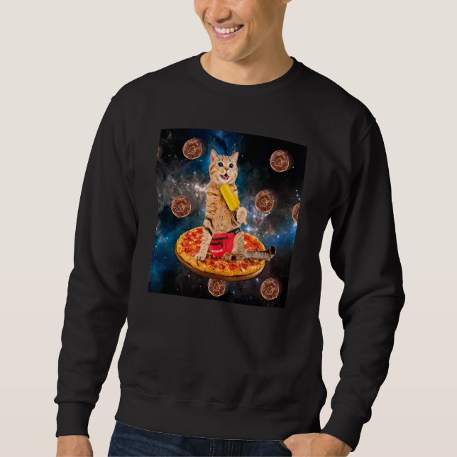 Sweatshirt Cat Donut Riding Pizza Eating Ice Cream Galaxy Spa (Devant)