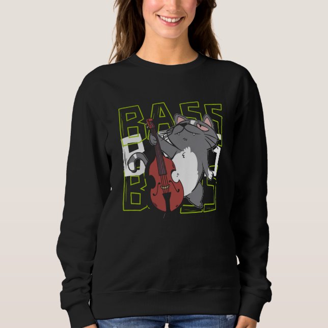 Sweatshirt Cat Double Bass Player Jazz Musician Contrabass (Devant)
