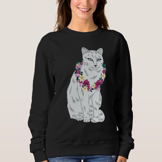 Sweatshirt Cat Flower Kitten roses Cats Cute White Cat (Devant)