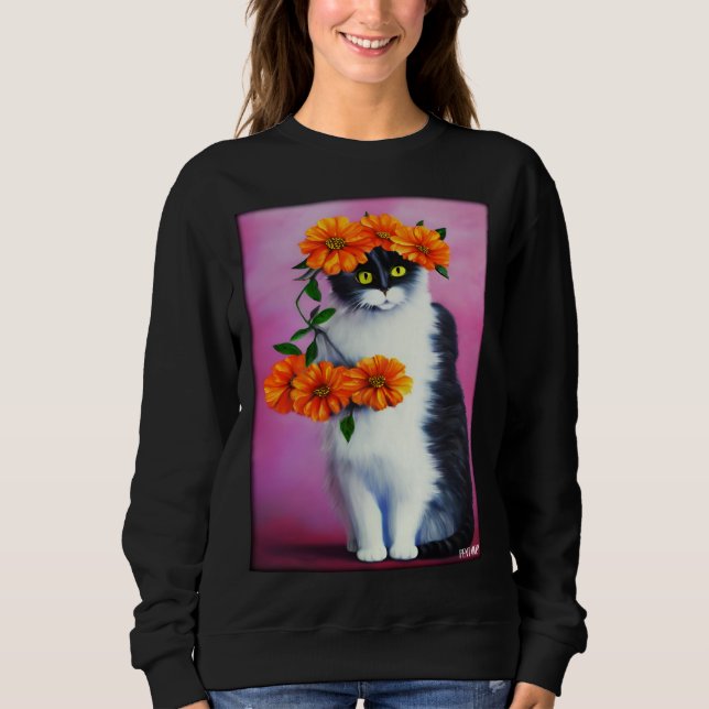 Sweatshirt Cat Flower Natural Flower Garden Cat Love Cat  2 (Devant)
