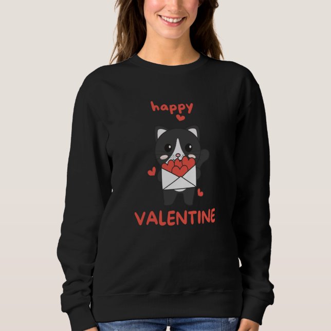 Sweatshirt Cat For Valentine's Day Cute Animals With Hearts   (Devant)
