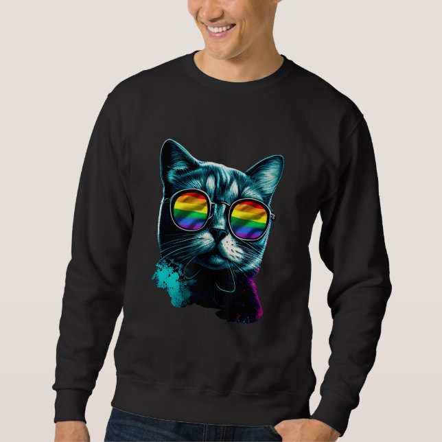 Sweatshirt Cat Gay Pride LGBT Rainbow Sunglasses Men Women (Devant)