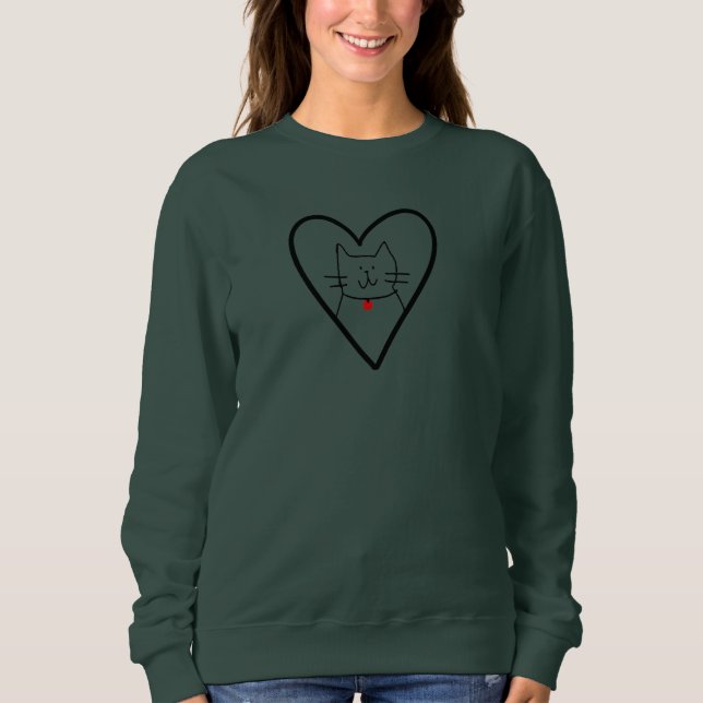 Sweatshirt Cat in Heart Doodle  (Devant)