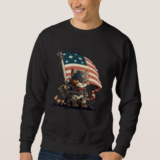 Sweatshirt Cat Kitten 4th Of July National Pride American Fla (Devant)