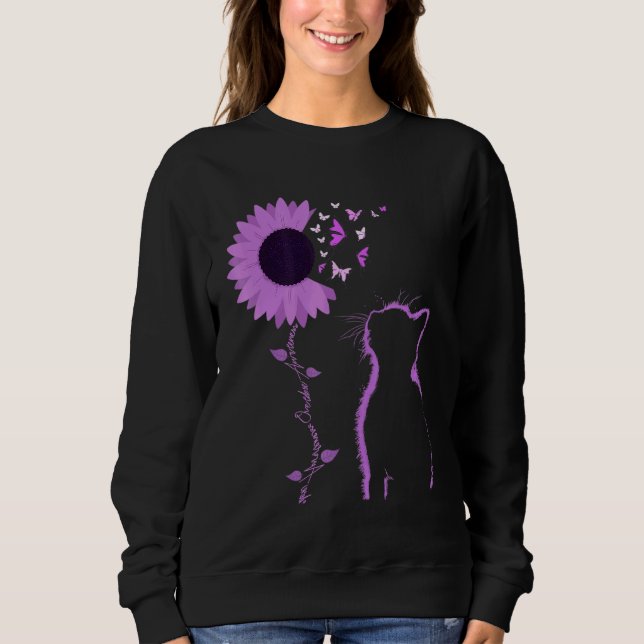 Sweatshirt Cat Look Purple Sunflower Butterfly Overdose Aware (Devant)