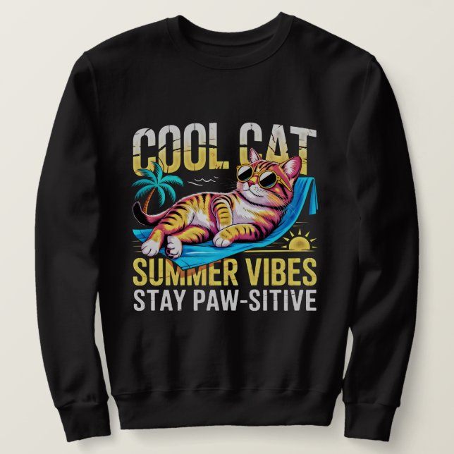 Sweatshirt Cat Lover Cool Summer Vibes Funny Gift (Design devant)