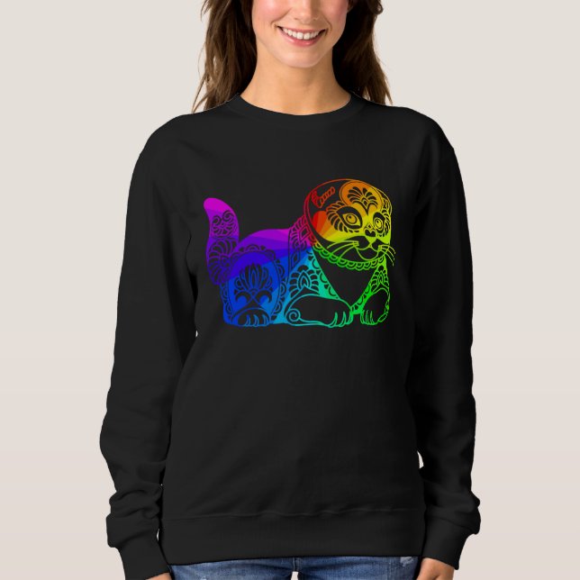 Sweatshirt Cat Mandala Rainbow Kitty Geometric Yoga Meditatio (Devant)