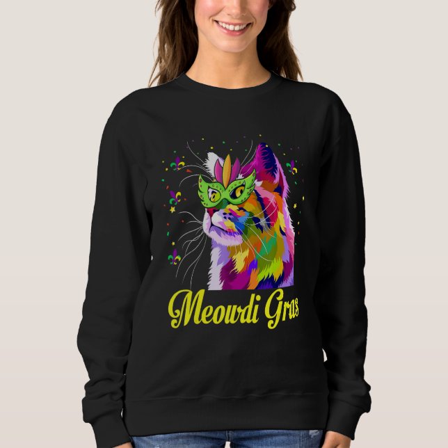 Sweatshirt Cat Mardi Gras Meowdi Gras Kitten Perles De Masque (Devant)