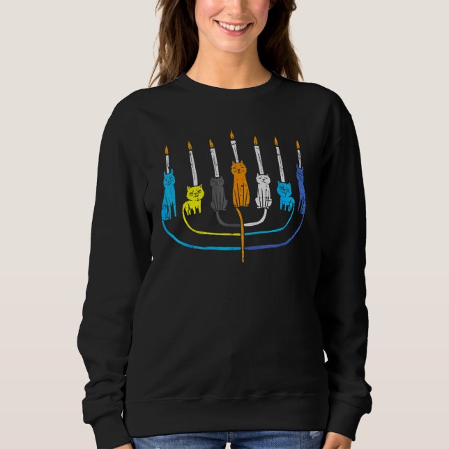 Sweatshirt Cat Menorah Cute Jewish Kitten Hanukkah Chanukah P (Devant)