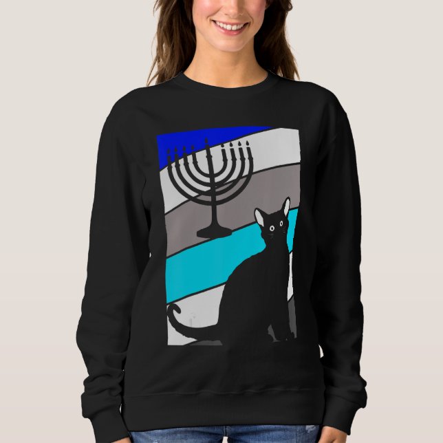 Sweatshirt Cat Menorah Hanukkah Cute Kitten Chanukah Jewish H (Devant)
