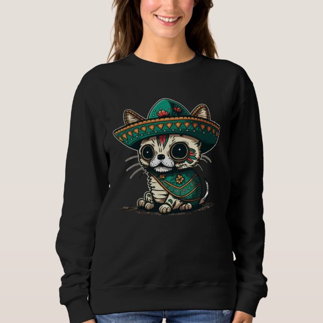 Sweatshirt Cat Mexican Sugar Skull Sombrero Cinco De Mayo (Devant)
