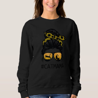 Sweatshirt Cat Mom Messy Hair Bun Sunflower Mother Day