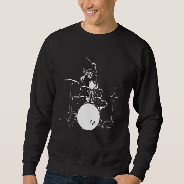 Sweatshirt Cat Playing Drums Men Women  Drummer and Cat (Devant)