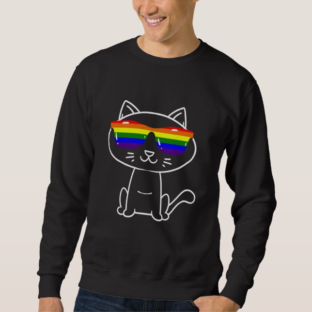 Sweatshirt Cat Rainbow Lunettes de soleil LGBTQ Prith Mois Ga (Devant)