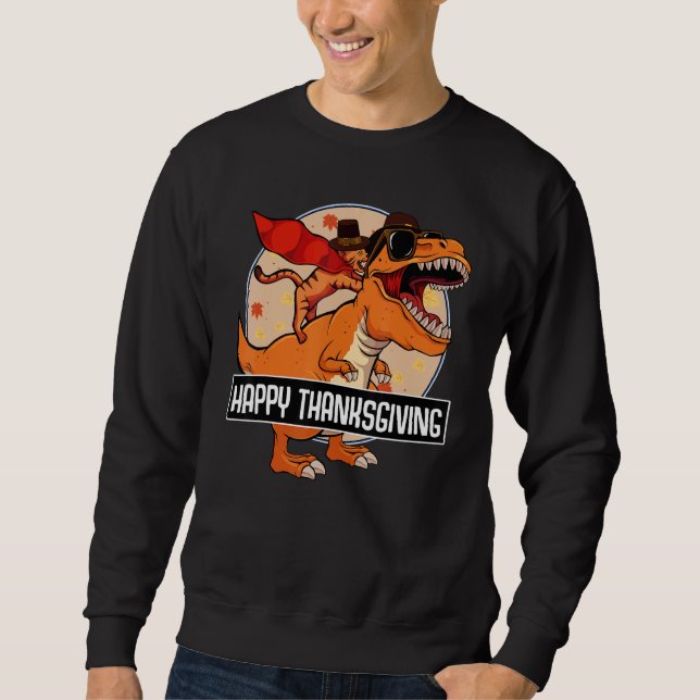 Sweatshirt Cat Riding Dinosaur Happy Thanksgiving Day Cute re (Devant)