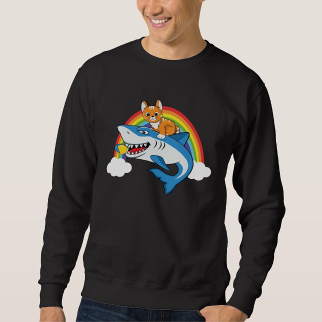 Sweatshirt Cat Riding Shark Eating Lemon With Rainbow For Lem (Devant)