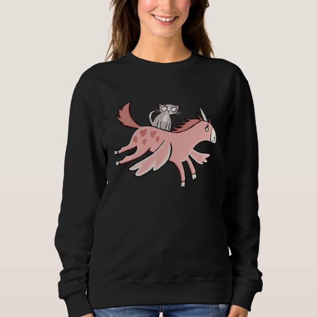 Sweatshirt Cat Riding Unicorn  Cat Unicorn   Pastel Unicorn (Devant)