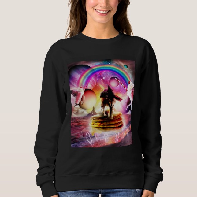 Sweatshirt Cat Riding Wolf With Pancakes And Milkshake (Devant)