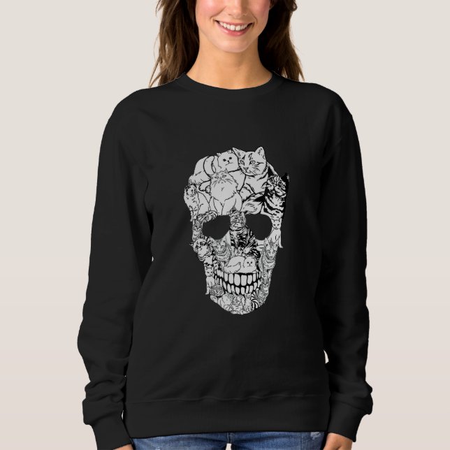 Sweatshirt Cat Skull Kitty Skeleton Halloween Costume Skull C (Devant)