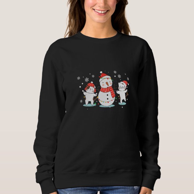 Sweatshirt Cat Snowman Santa Hat Reindeer Cat  Merry Christma (Devant)
