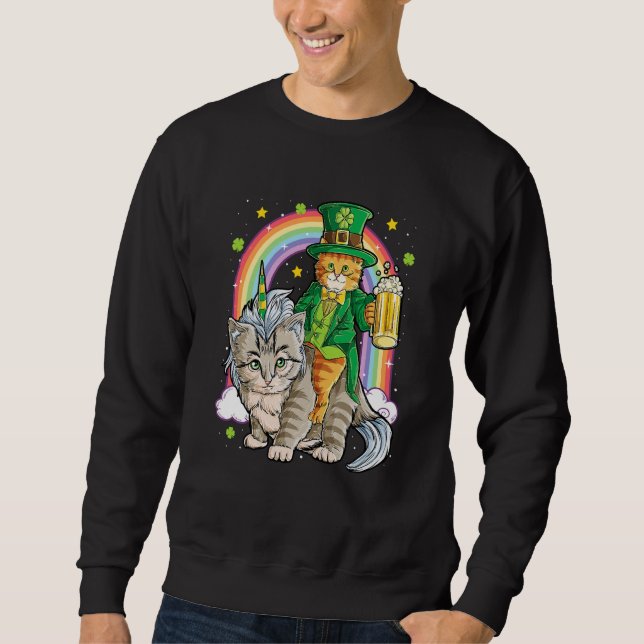 Sweatshirt Cat St Patricks Day Leprechaun Riding Caticorn Uni (Devant)