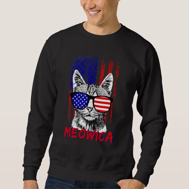 Sweatshirt Cat Sunglasses 4th of July Meowica Merica USA Amer (Devant)