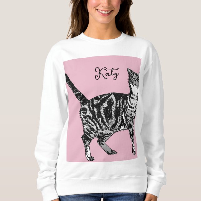 Sweatshirt Cat Tabby Pastel Cats Womens Rose Pink Pets (Devant)