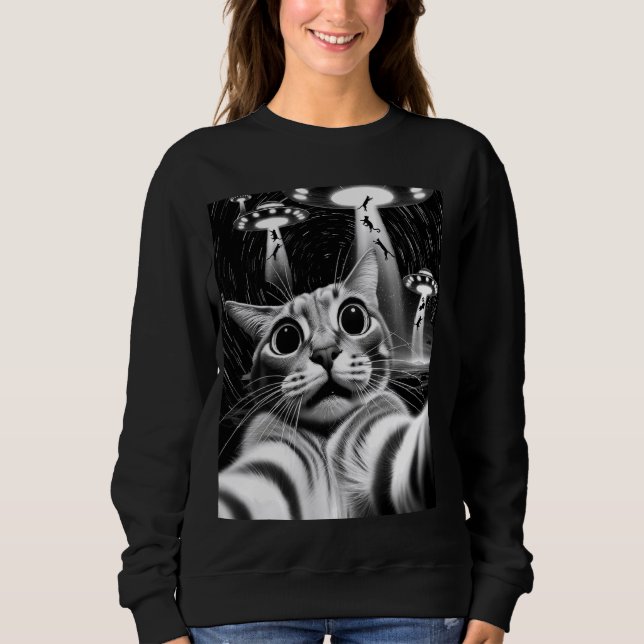 Sweatshirt Cat UFO Invasion Funny Chat Mème Retro Alien Cat U (Devant)