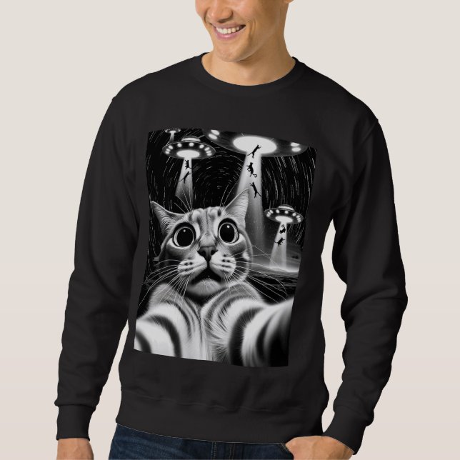 Sweatshirt Cat UFO Invasion Funny Chat Mème Retro Alien Cat U (Devant)