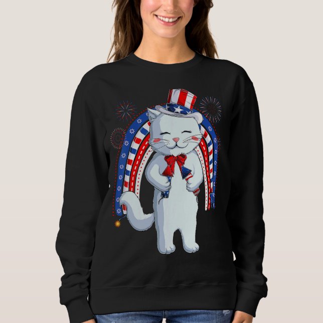 Sweatshirt Cat Uncle Sam Casquette Us Drapeau Quatrième 4 jui (Devant)