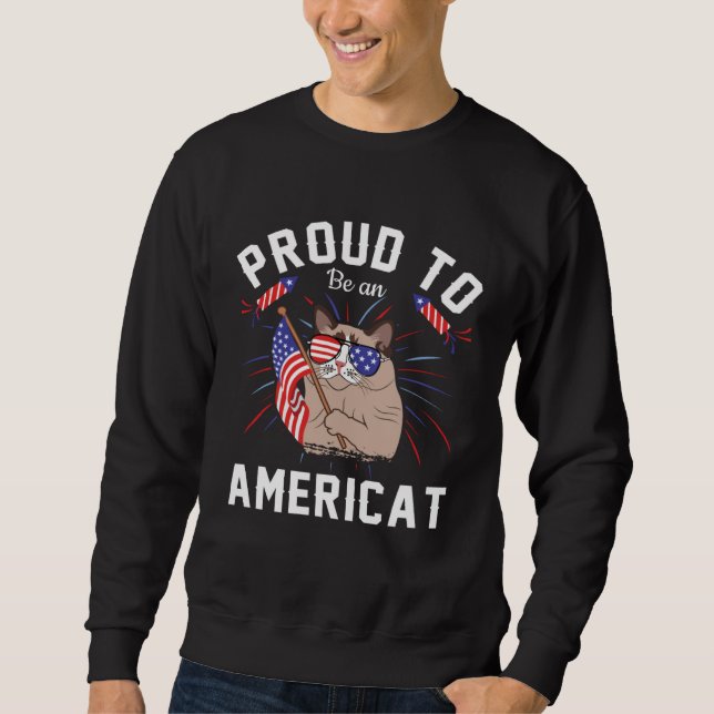 Sweatshirt Cat US Flag Sunglasses Proud To Be An Americat (Devant)