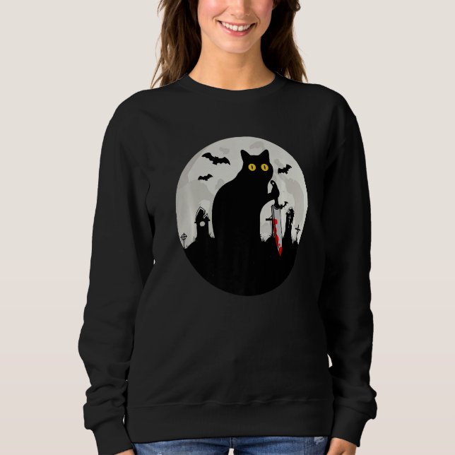 Sweatshirt Cat What Halloween Black Cat with Knife   What Cat (Devant)