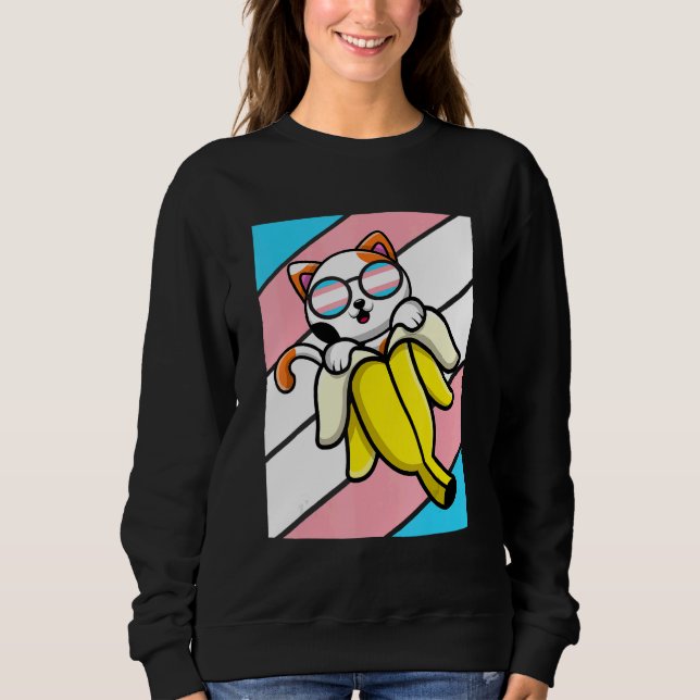 Sweatshirt Cat With Banana Pride Transgender Flag LGBT Proud  (Devant)