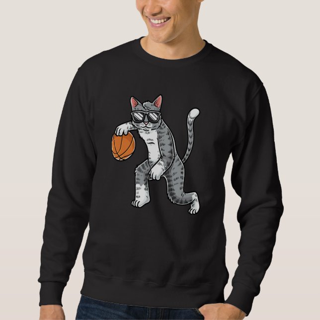 Sweatshirt Cat With Basketball Ball Basketball Player (Devant)