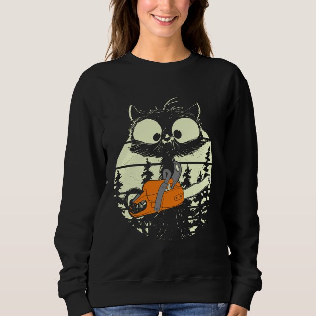Sweatshirt Cat With Chainsaw Cute Lumberjack Forester Cat (Devant)