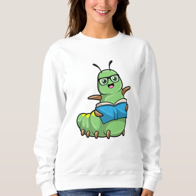 Sweatshirt Caterpillar Nerd avec livre et lunettes (Devant)