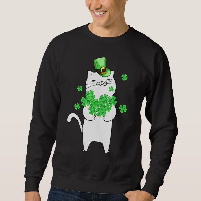 Sweatshirt Catricks Day Chat Shamrock Jour de la Saint Patric (Devant)