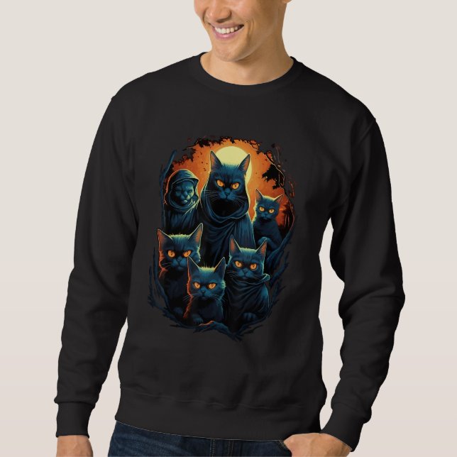 Sweatshirt Cats Horror Scary Moon Halloween for Cat Kitty (Devant)