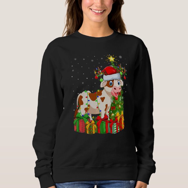 Sweatshirt Cattle  Xmas Holiday Santa Cattle Christmas Tree (Devant)