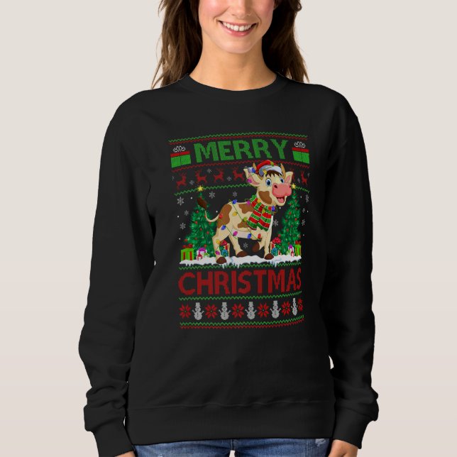 Sweatshirt Cattle  Xmas Tree Lights Ugly Santa Cattle Christm (Devant)