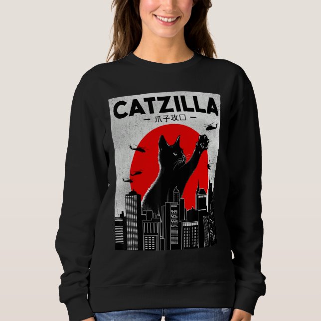 Sweatshirt Catzilla Funny Cat Shirt, Funny Cat T-shirt, Cat L (Devant)