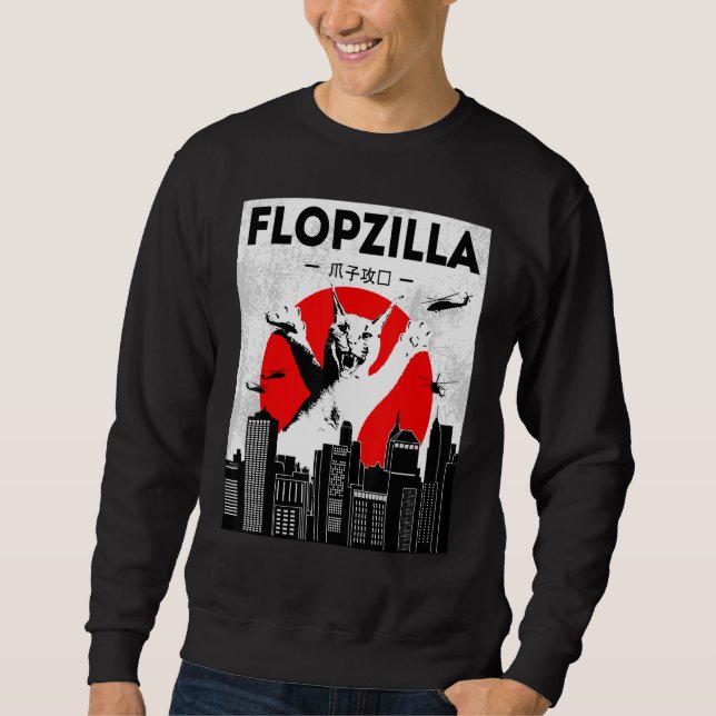 Sweatshirt Catzilla grand mème floppa Flopzilla Caracal Chat (Devant)